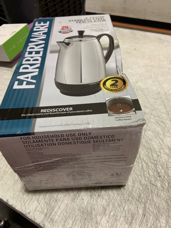 Photo 1 of Farberware 12 Cup Electric Coffee Percolator, Coffee Maker with Stainless Steel Basket, Automatic Keep Warm, No-Drip Spout