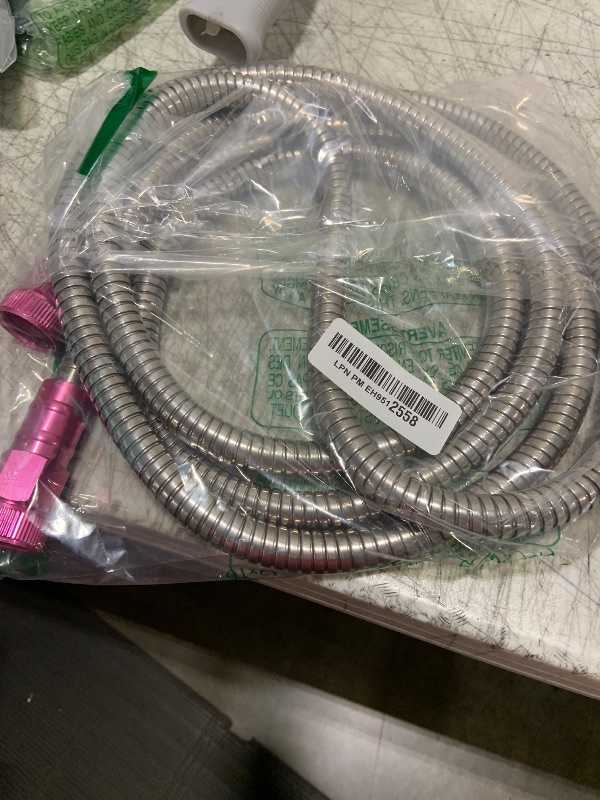 Photo 1 of YANWOO 304 Stainless Steel 10 Feet Female to Female Garden Hose with Pink Male to Male Connector, Short Water Hose (10ft)