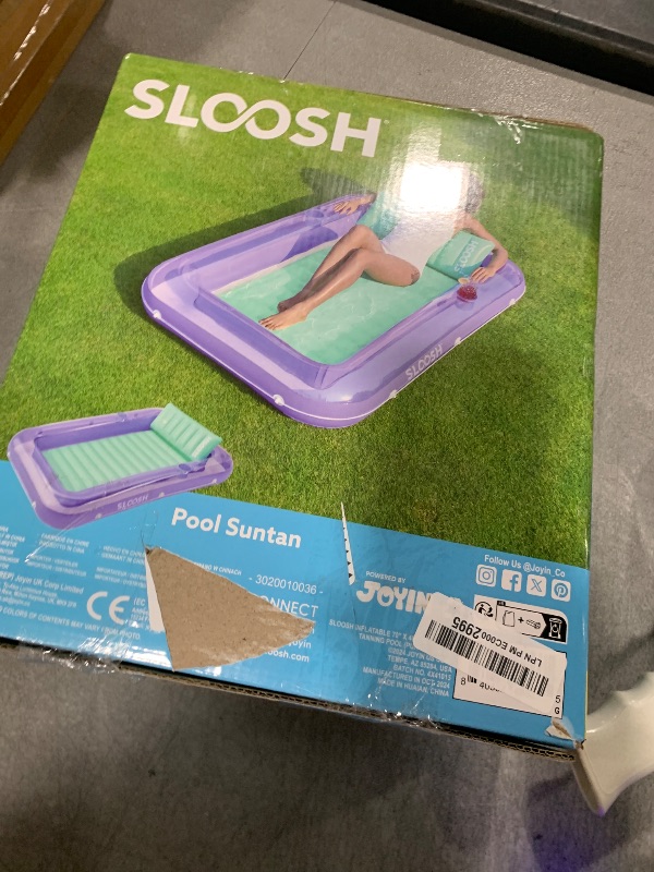 Photo 1 of SLOOSH Inflatable Tanning Pool Lounger Float, 70" x 46" Pool Floats Adult with Pillow, 4 in 1 Suntan Tub Raft Floatie,Sunbathing Bed Lounge for Water Blow Up Kids Ball Pit Party Gifts, L-Purple Green