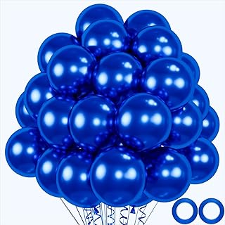 Photo 1 of 100pcs Blue Balloons Set - 12inch Metallic Chrome, Pearl, Navy & Pastel Royal Dusty Blue Balloons for Birthdays, Father's Day, 2025 Graduation Party Decorations (2 Ribbons)