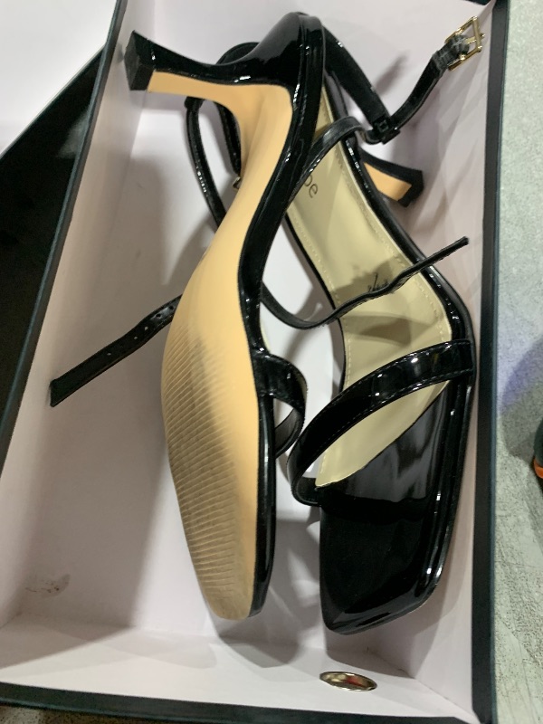 Photo 1 of Modatope Black Heels for Women Open Square Toe Low Kitten Heels Ankle Strap Heeled Sandals Size 7.5