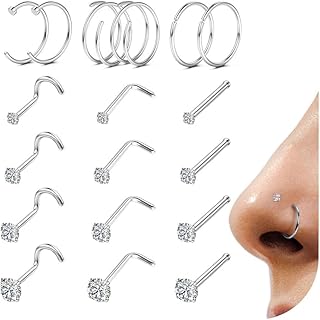 Photo 1 of LOYALLOOK 18Pcs Nose Rings Studs - 316L Surgical Steel Gold Nose Studs Double Hoop Nose Ring for Women Men 18G/20G Nose Rings Stud Hypoallergenic Nose/Body Piercing Jewelry 1.5mm 2mm 2.5mm 3mm CZ
