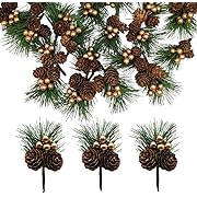 Photo 1 of 20 PCS Pine Needles Branches with Gold Berry Stems Mini Pinecone Picks for Crafts Holiday Wreath Christmas Tree Ornaments Decor by Baryuefull
