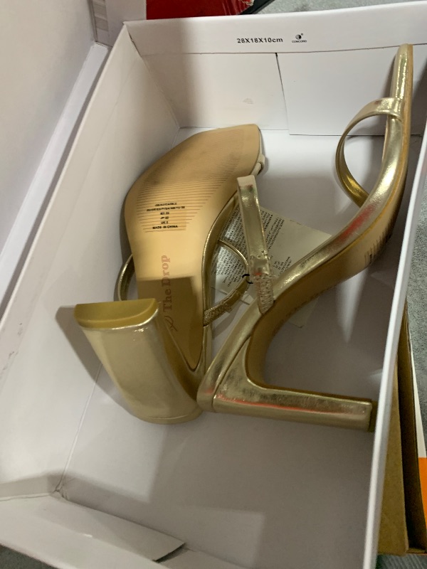 Photo 1 of The Drop Women's Avery Square Toe Two Strap High Heeled Sandal, Gold, 5 B US