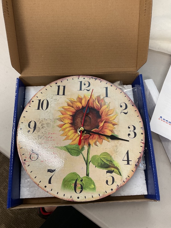 Photo 1 of VIKMARI Sunflower Wall Clock Silent Non Ticking - 8 Inch Wooden Quality Quartz Battery Operated Round Wall Clocks for Home/Office/Classroom/School/Kitchen