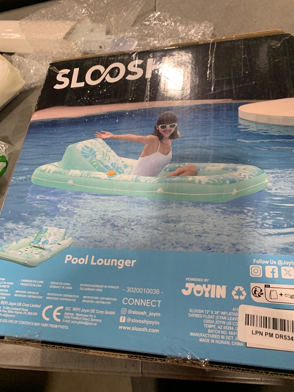 Photo 1 of SLOOSH Inflatable Tanning Pool Lounger Float,72" x 38" Daybed Pool Floats Adults with Cup Holders, Adjustable Backrest Tanning Pool Lounger Chair, Floaties Rafts (Cyan)