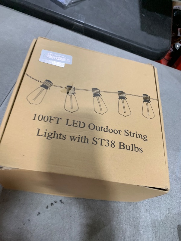 Photo 1 of Brightever LED Outdoor String Lights 100FT Patio Lights with 52 Shatterproof ST38 Vintage Edison Bulbs, Outside Hanging Light Waterproof for Porch, Deck, Garden, Backyard, Balcony, Dimmable 2700K