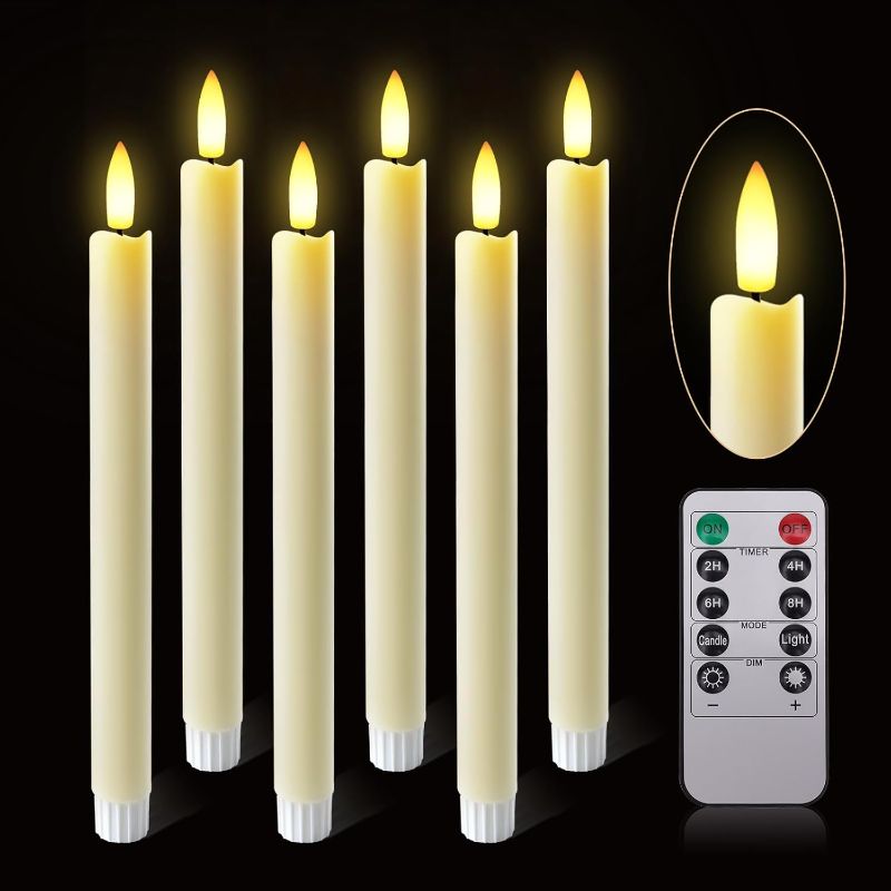 Photo 1 of duduta White Flameless Taper Candles with Remote, Flickering Battery Christmas LED Candlesticks Set of 12