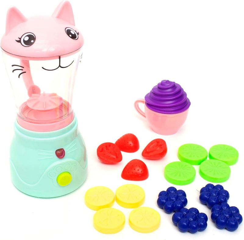 Photo 1 of Boley Zoo Troop: Kitty Smoothie Maker - 19 Pieces - Animal Themed Kitchen Playset, Battery Operated Toy Appliance, Food & Cooking Accessories, Kids Ages 2+
