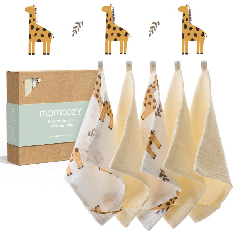 Photo 1 of Momcozy Soft & Absorbent Baby Washcloths - 4 Layer Design| Medium Thickness| Premium Cotton for Newborns' Skin-Great for Bathing, Wiping & on-The-go Use, Shower Gift and Essential(5 Pack, 10x10 inch)