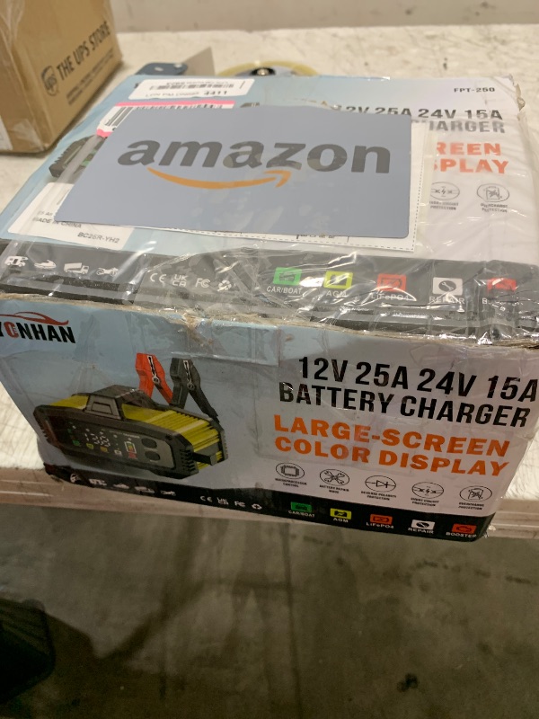 Photo 1 of YONHAN 25-Amp Battery Charger, 12V/24V Automatic Smart Car Battery Charger -All in One LiFePO4 & Lead-Acid, 5-Level Current, Upgraded Trickle Charger and Boost Mode, Battery Repair & Desulfator