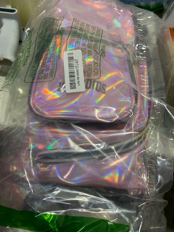 Photo 1 of SOJOURNER Rave Hydration Pack Backpack - 2L Water Bladder Included for Festivals, Raves, Hiking, Biking, Climbing, Running and More (Medium) (Holographic - Pink)