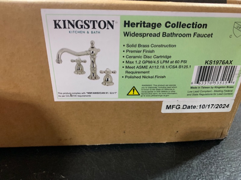 Photo 1 of Kingston Brass KS1976AX Heritage Widespread Bathroom Faucet, Polished Nickel, 8 x 7.56 x 7.44LPNPMDU5988152

