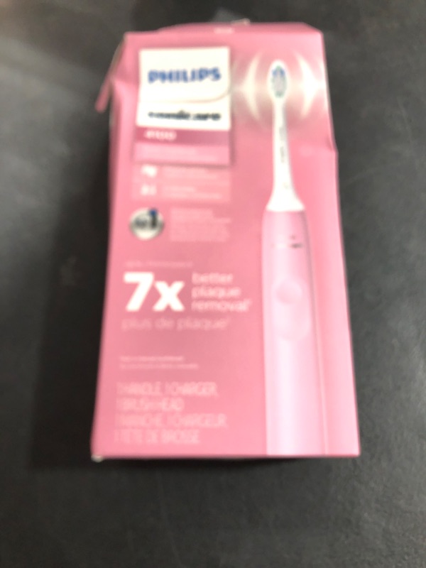 Photo 1 of Philips Sonicare 4100 Rechargeable Electric Toothbrush, with Pressure Sensor, 2 Intensity Settings, SmarTimer and QuadPacer, 14-Day Battery Life, Deep Pink, Model HX3681/26