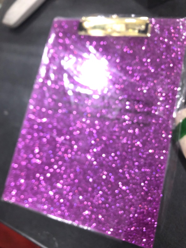 Photo 1 of Rimilak Acrylic Glitter Clipboards, Sparkly Board with Low Profile Gold Clip, Designed for Classroom School and Office Use, A4 Letter Size 9 x 12.5 in, Purple