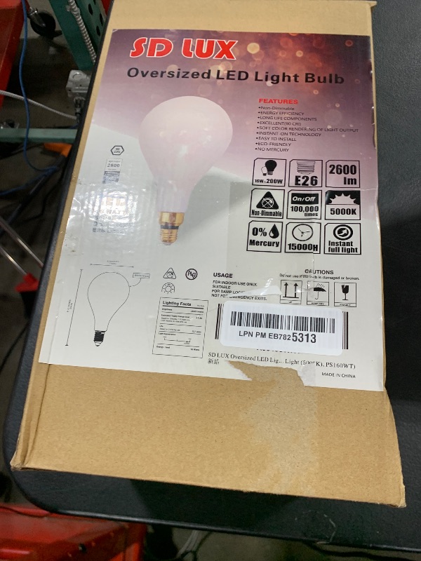 Photo 1 of SD LUX Oversized LED Light Bulb Giant Vintage Edison Filament Bulb 16W 2600LM (Equi. 200W) E26 Base Large Bulb Milky Glass for Home Office, Non-dimmable, Day Light,1 Pack (Day Light (5000K), PS160WT)