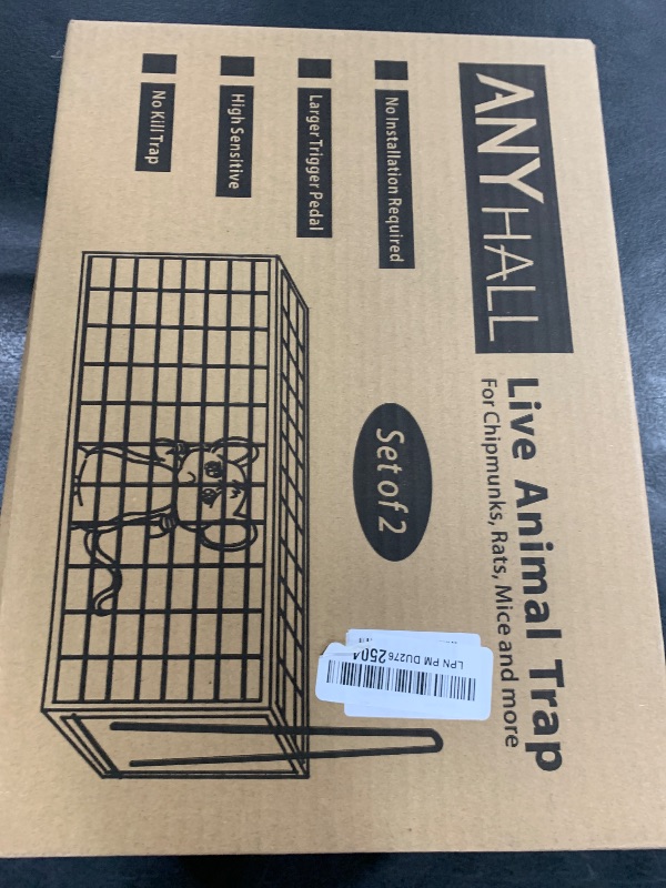 Photo 1 of Anyhall 2-Pack Rat Traps Humane Live Mouse Vole Chipmunk Trap Cage for Indoors and Outdoors (Black)