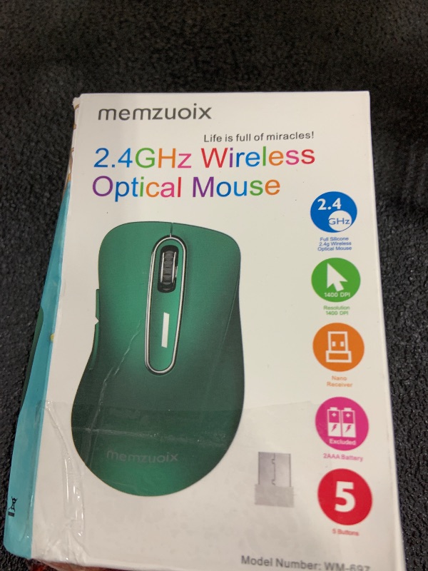 Photo 1 of memzuoix 2.4G Wireless Mouse, 1400 DPI Computer Mice USB Receiver, Portable Wireless USB Mouse Battery Powered Cordless Mouse for Laptop, PC, Desktop, 5 Buttons (Dark Green)