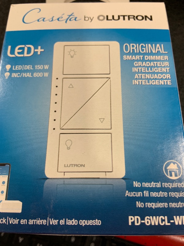 Photo 1 of Lutron Caseta Original Smart Dimmer Switch (Lutron Smart Hub Required), for LED Lights, 150 Watt, Single-Pole/3-Way, No Neutral Required, PD-6WCL-WH, White