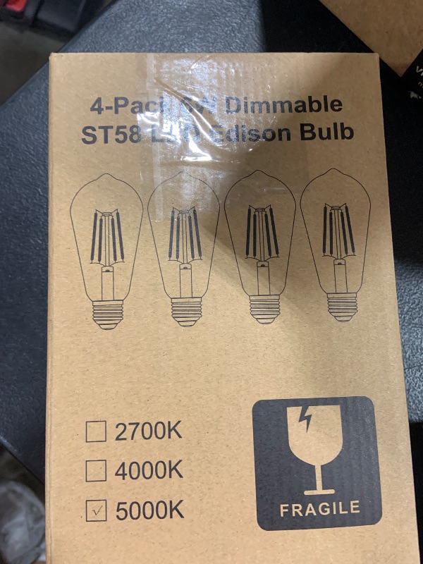 Photo 1 of PARTPHONER LED Light Bulbs Dimmable Vintage Edison Bulb, E26 LED Bulb 60W Equivalent 720 Lumens, Daylight 5000K, ST58 Antique LED Filament Bulb CRI 85+, Clear Glass, Pack of 4