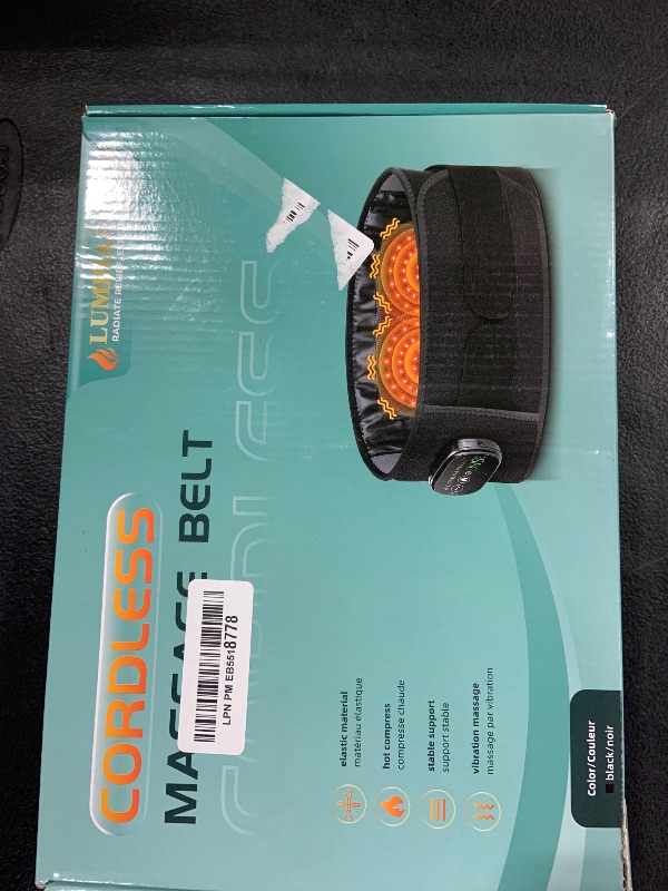Photo 1 of Luminarelief Cordless Heated Massage Belt – Back & Period Pain Relief, Deep Tissue Vibrating Heating Pad, Adjustable Fit, Portable & Rechargeable, FSA/HSA Eligible – Ideal Gifts for Men & Women.