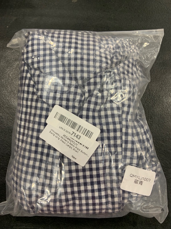 Photo 1 of chouyatou Women's Retro Plaid Button Down Maxi Shirt Dress Long Sleeve Button Up Gingham Swing Long Dress (Large, Blue)