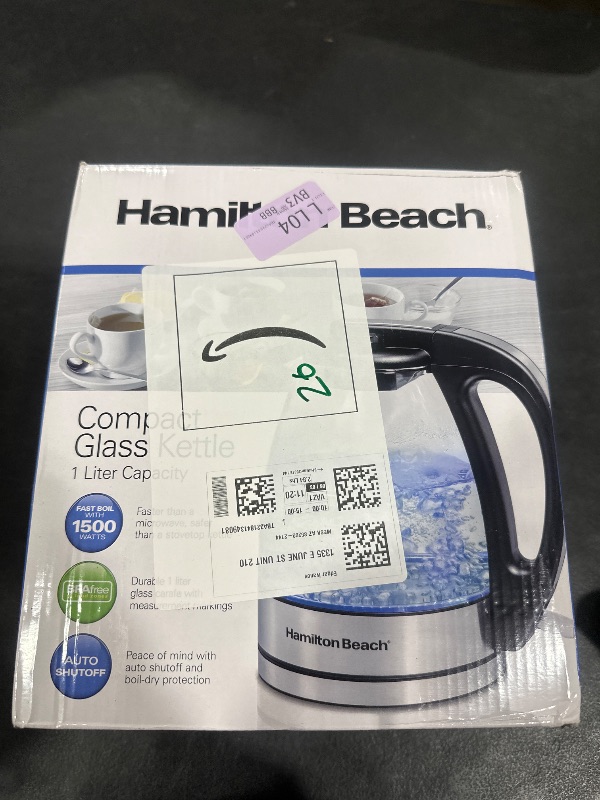 Photo 1 of Hamilton Beach Glass Electric Tea Kettle, Water Boiler & Heater, 1 Liter, 1500 Watts for Fast Boiling, BPA Free, Cordless Serving, Auto-Shutoff & Boil-Dry Protection, Soft Blue LED (40930)