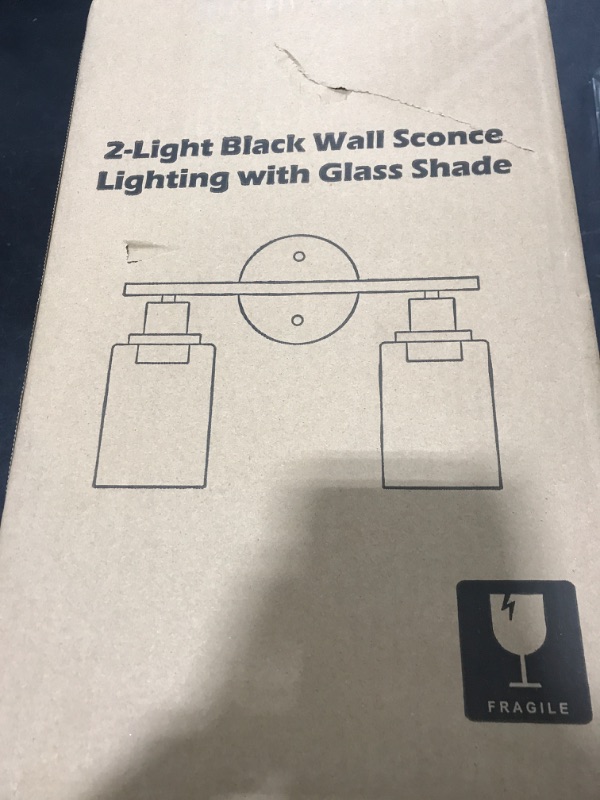 Photo 1 of FOLKSMATE Bathroom Light Fixtures, 2 Light Matte Black Vanity Light, Vintage Wall Sconces Lighting, Modern Bath Wall Mounted Lights with Glass Shade