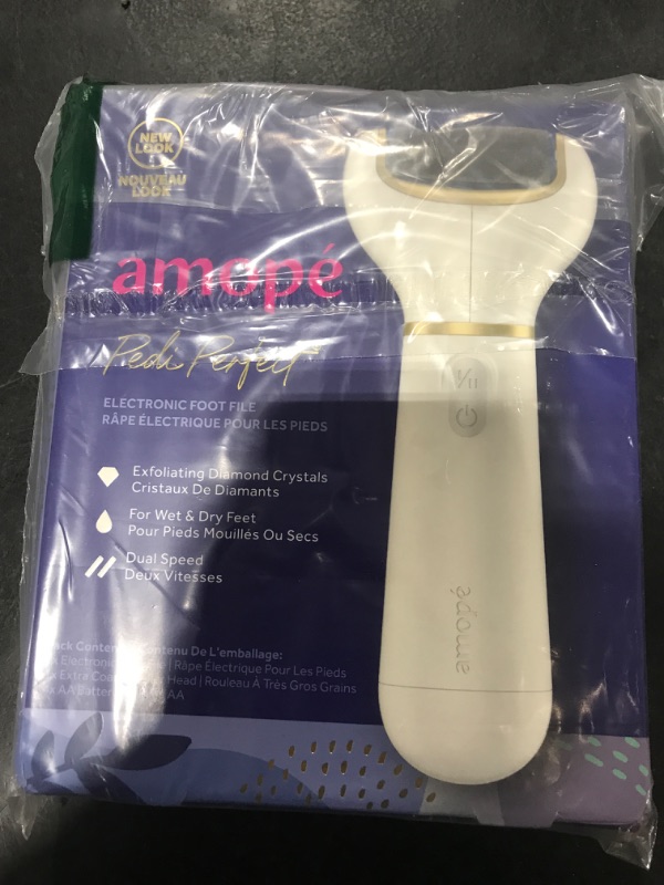 Photo 1 of Amopé Pedi Perfect Electric Callus Remover Foot File w/ Diamond Crystals, Pedicure Tool for Feet, Removes Hard & Dead Skin, Feet Scrubber & Buffer, Splashproof, w/ Extra Coarse Roller Head, 1 Count