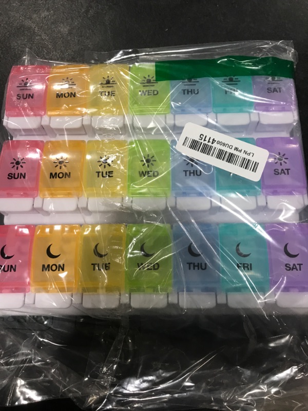Photo 1 of EZY DOSE Weekly (7-Day) Pill Case, Medicine Planner, Vitamin Organizer Box, Daily Planner, Push Button Compartments, Convenient and Easy to Use, 3 Times a Day, Rainbow Lids, BPA Free