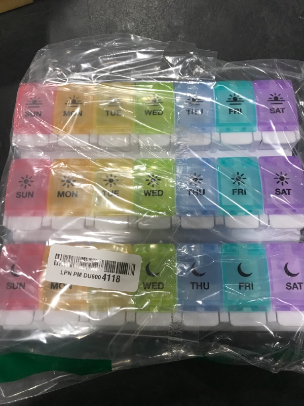 Photo 1 of EZY DOSE Weekly (7-Day) Pill Case, Medicine Planner, Vitamin Organizer Box, Daily Planner, Push Button Compartments, Convenient and Easy to Use, 3 Times a Day, Rainbow Lids, BPA Free