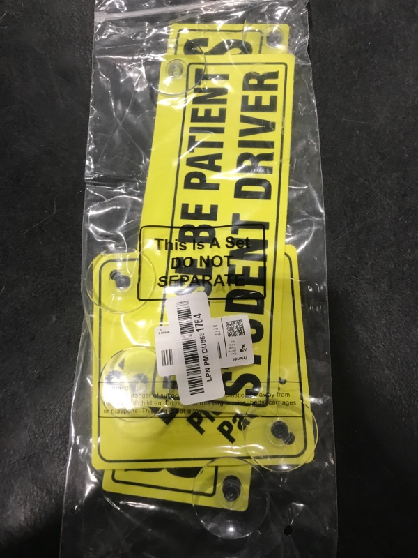 Photo 1 of 3 Pieces Student Driver Signs with Suction Cups New Driver Stickers Please Be Patient Window Cling Magnet for Car Window Removable Reusable Gifts for Beginners Driving Learner