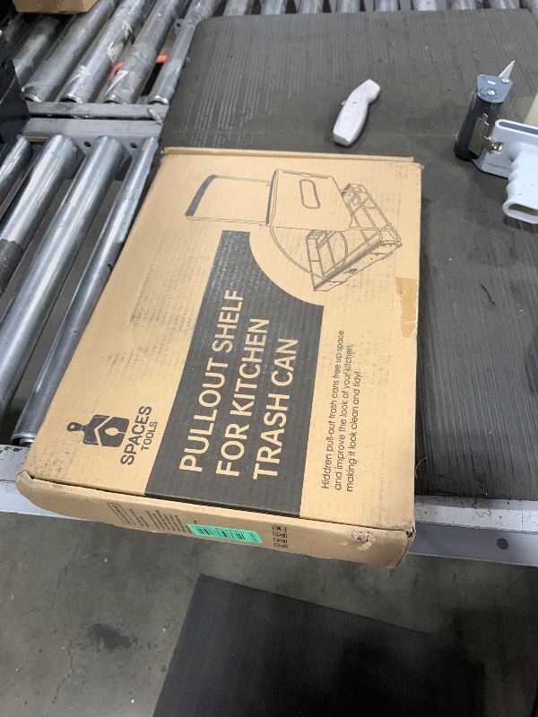 Photo 1 of Spaces Tools Pull Out Trash Can Under Cabinet Shelf - Under Sink Trash Can Pull Out Slider for 30–40 Quart Cans Up to 125 lb - Cabinet Trash Can Pull Out Kit w/Garbage Bag Holder - (Can Not Included)