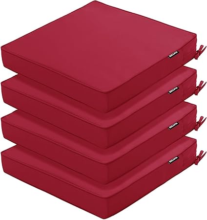 Photo 1 of 4 Pack Outdoor Chair Cushions 19 x 19 Inch Waterproof Patio Chair Cushions with Tie 5 Year Color Fastness Thick Outdoor Seat Cushion for Garden Lawn Patio Furniture Burgundy
