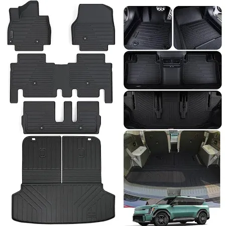 Photo 1 of AltraVos Floor Mats & Trunk Mat for 2024 2025 KIA EV9 7-Seats Version?2 Row Bench Seat?, 1st & 2nd & 3rd Rows Full Set with Cargo Liners,TPE All Weather Protection Car Floor Liners-Black