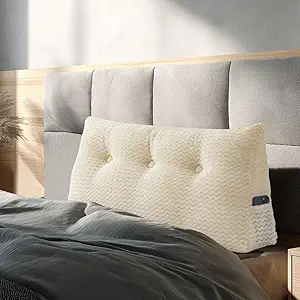 Photo 1 of Triangular Headboard Pillow, Twin Size Backrest Wedge Pillow for Headboard Cushion, Removable Cover Bed Rest Positioning Support Couch Bolster Pillow with Pocket for Daybed Reading(Beige)