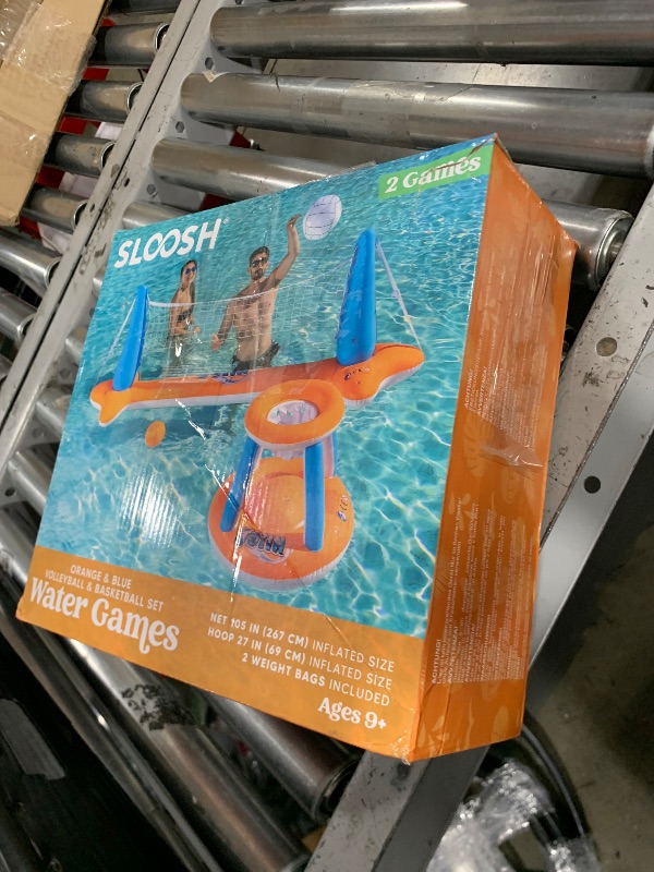 Photo 1 of JOYIN Inflatable Pool Float Set Volleyball Net & Basketball Hoops, Floating Swimming Game Toy for Kids and Adults, Summer Floaties, Volleyball Court (105”x28”x38”)|Basketball (27.6”x23”),L-Orange