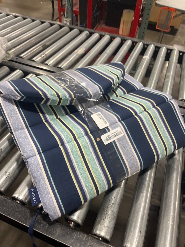 Photo 1 of Arden Outdoor Foam Adirondack Cushion, 21.5 x 19, Water Repellent, Fade Resistant, Foam Cushion for Adirondack Chairs Sapphire Aurora Blue Stripe