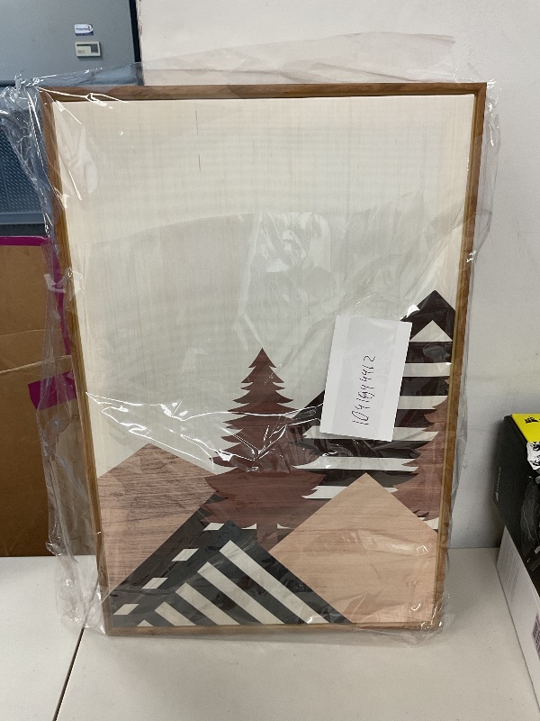 Photo 1 of IARTTOP Large Mountain Wood Wall Art 16"x32"x3 Abstract Forest Wall Sculpture Geometric Boho