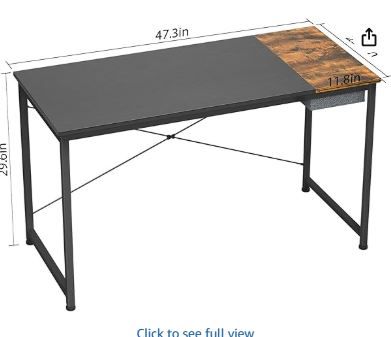 Photo 1 of Foxemart Computer Desk, 47 Inch Study Writing Desk for Home Office Workstation, Modern Simple Style Laptop Table with Storage Bag/Drawer, Black and Rustic Brown