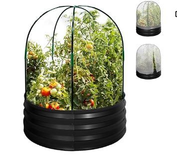 Photo 1 of Metal Raised Garden Bed with Greenhouse, Outdoor Galvanized Steel Planter Box Kit with 2 Cover, 3 * 3 * 1FT