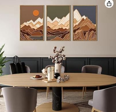 Photo 1 of IARTTOP Mountain Framed Canvas Wall Art 16x24 Inch Large Abstract Mountain Landscape Woodcut Wall Decor for Living Room Bedroom Office Set of 3