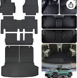 Photo 1 of Floor Mats & Trunk Mat with Backrest Protection for 2024 2025 KIA EV9 7-Seats (2 Row Bench Seat)?Non 6-Seats Version?, TPE All Weather Protection 3 Rows Car Floor Liners with Cargo Liners