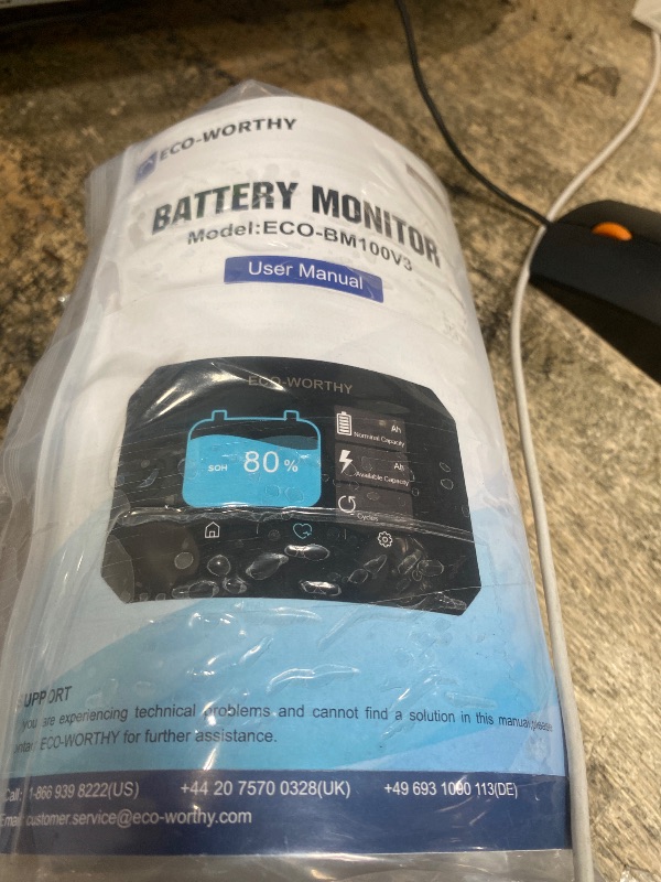 Photo 1 of ECO-WORTHY Battery Monitor with Hall Sensor Touchable Display, 9-80V 300A with Alarm, for Li-ion/LiFePO4/AGM/Gel Battery in Golf Cart/RV/Solar System