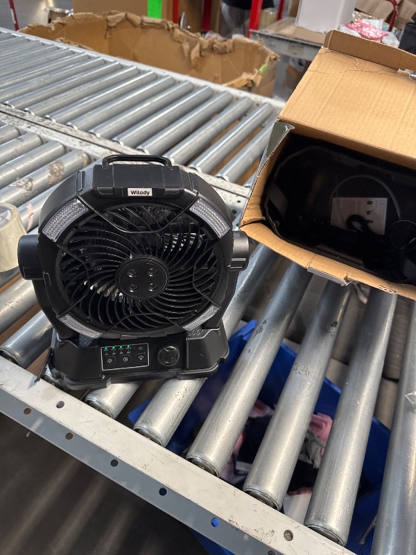 Photo 1 of (POWER TESTED) (PARTIAL SET) Misting Fan Portable Camping Fan 42800mAh Rechargeable with Remote Control, 3 LED Light & Stepless Speed Control & Cooling Spray with 6L Bucket, Timer Function, Portable Handle, Rotating Hanging Hook