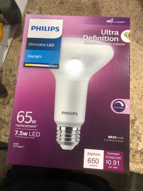 Photo 1 of  Ultra Definition Daylight (5000K) 650 Lumen (7.5W = 65W) Dimmable Frosted Flicker-Free Light Bulbs