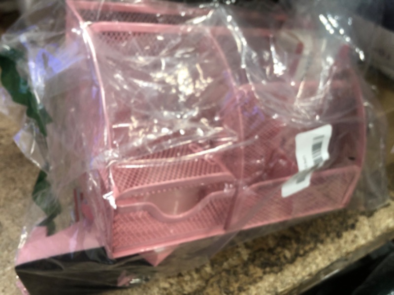 Photo 1 of 11 Pcs Pink Office Supplies Set Mesh Desk Organizer Accessories Kit Include Stapler Tape Dispenser Staple Remover Clips Ruler Scissors Sticky Notes for Office School Home Women (Pink)