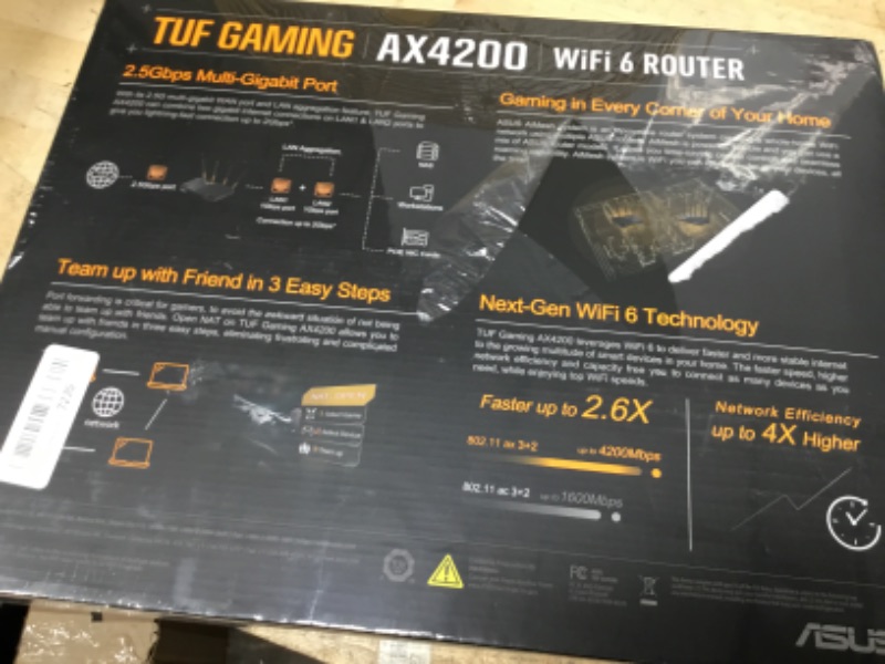 Photo 1 of ASUS TUF Gaming WiFi 6 Router (TUF-AX4200) - Dedicated Gaming Port, Dual 2.5G Port, 3 Steps Port Forwarding, Extendable Router with AiMesh Technology, AiProtection Pro, VPN, Instant Guard