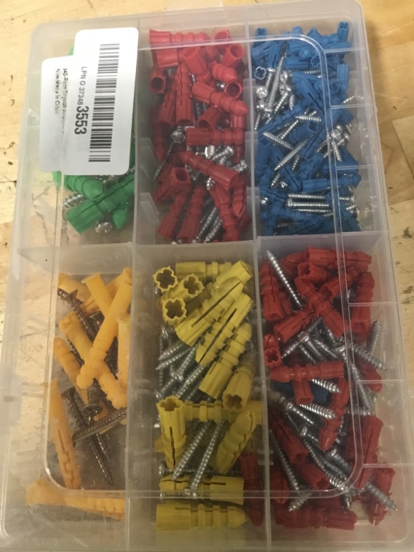 Photo 1 of 340-Piece Drywall Anchors and Screws Combo Pack - 170 Plastic Wall Anchors and 170 Screws - Assorted Sizes - Organizer Box Included - Wall Anchors and Screw for Drywall