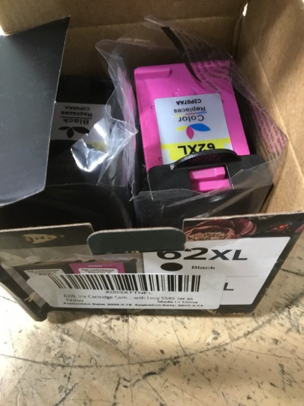Photo 1 of 62XL Ink Cartridge Combo Pack Black & Color Replacement for HP 62 XL, 62XL Remanufactured Ink Work with Envy 5540 Series